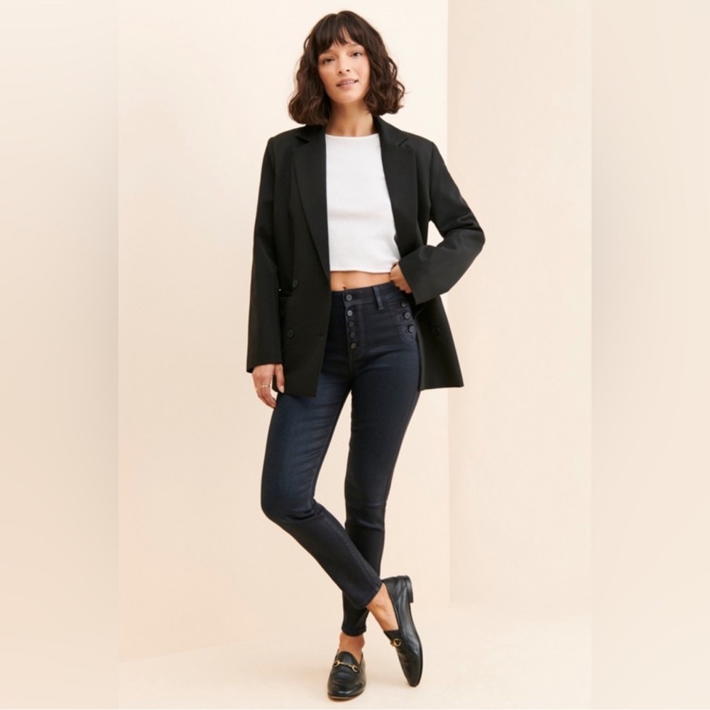PAIGE Emmie Ankle Skinny Jeans 31 Coated Dark Blue High Rise NWT